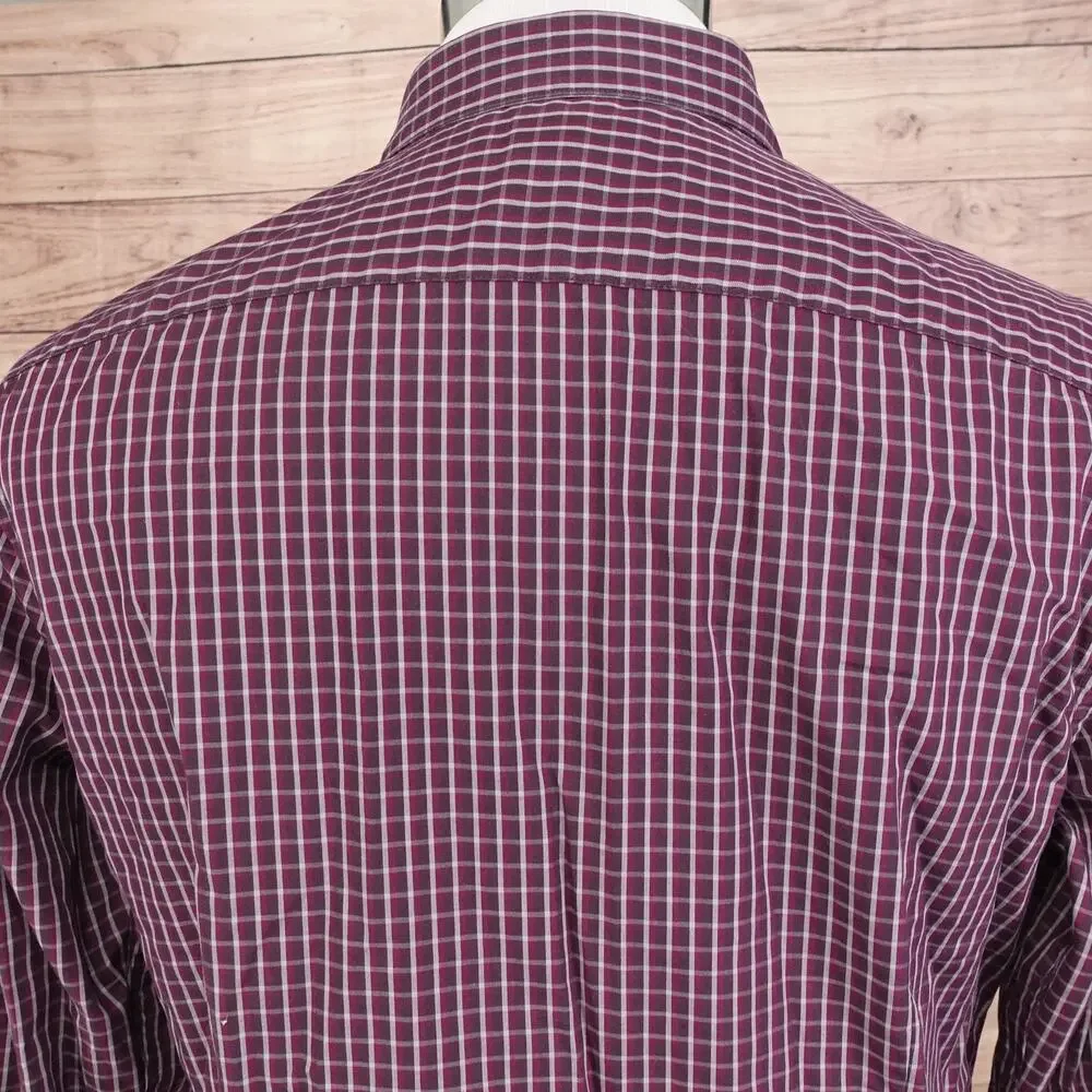 Banana Republic Shirt Mens Medium Plaid Non Iron Tailored‎ Slim Fit Long Sleeve